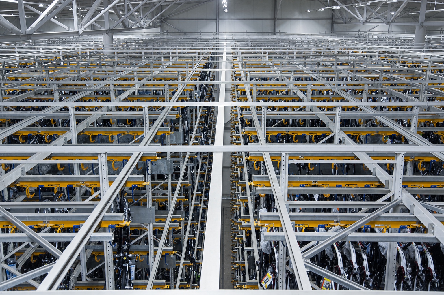 Automatisierter Materialfluss über der Produktionshalle